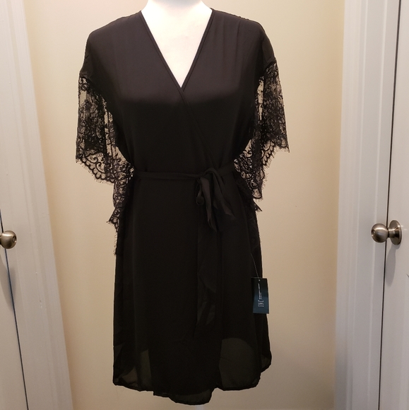 INC International Concepts Other - INC Women's Black Lace-Sleeve Chiffon Wrap Robe.